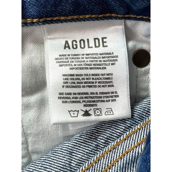 AGOLDE Parker Cut Off Denim Shorts Size 23 Medium Wash Frayed Hem Cotton Button - Picture 6 of 8